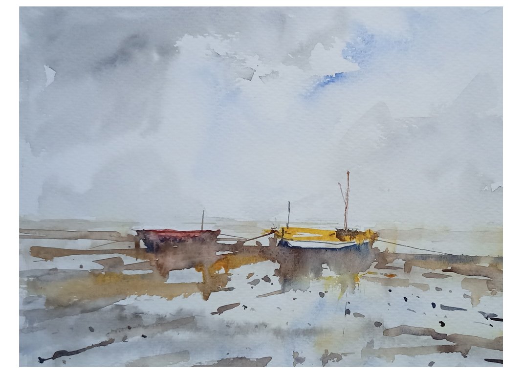 Boats in the Bay watercolour painting by Steve Fairhurst