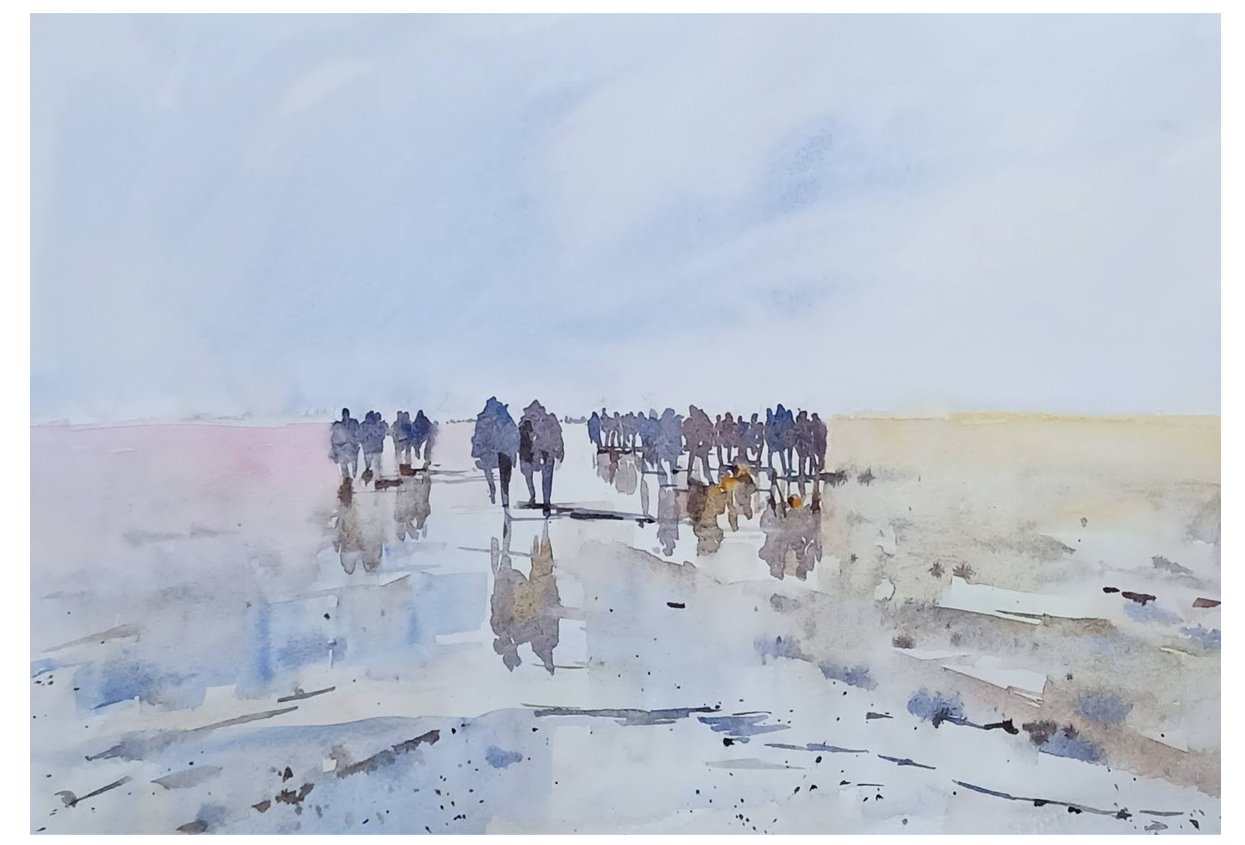 Bay Walkers watercolour painting by Steve Fairhurst