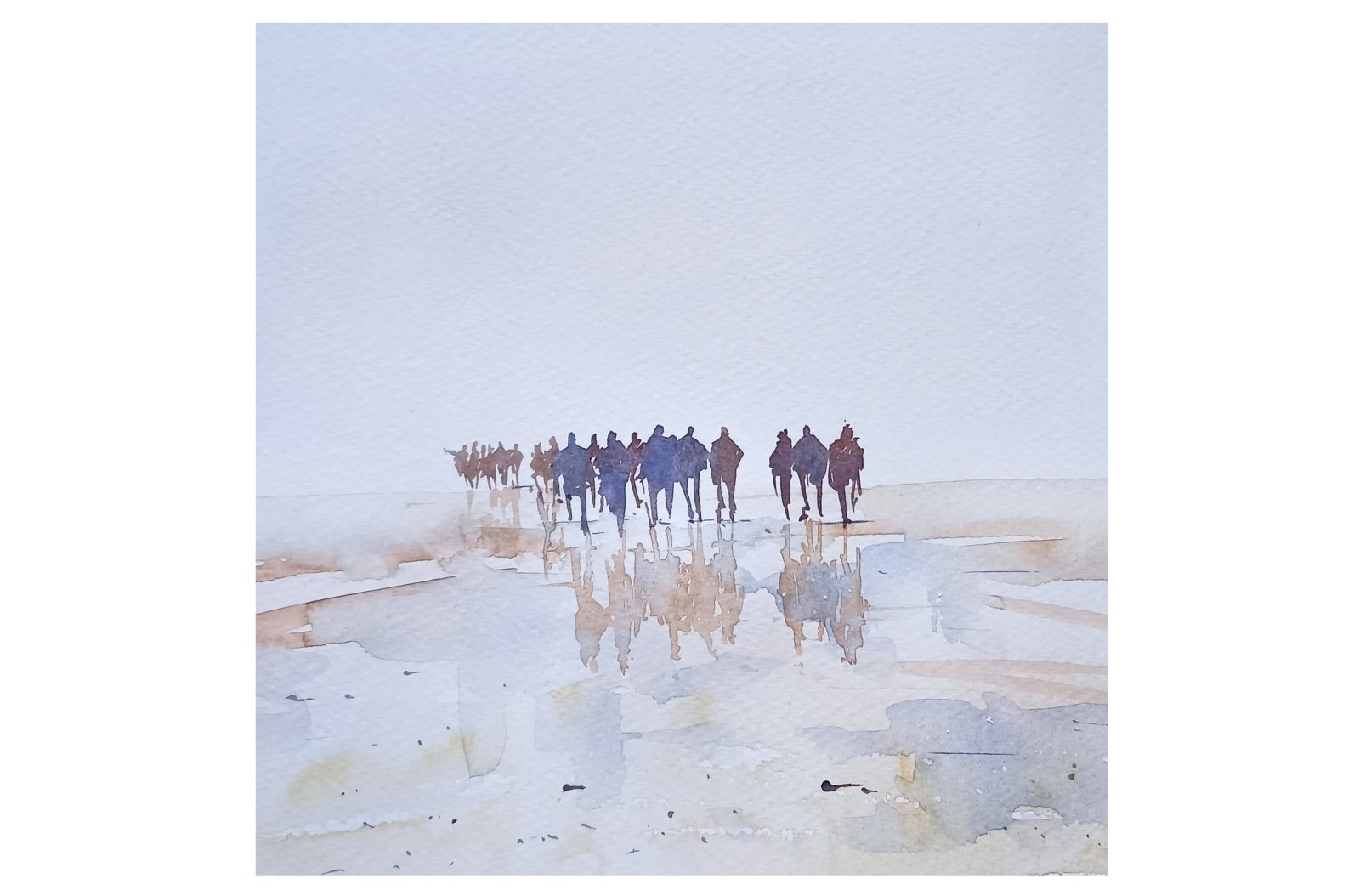 Cross Bay Walkers watercolour painting by Steve Fairhurst