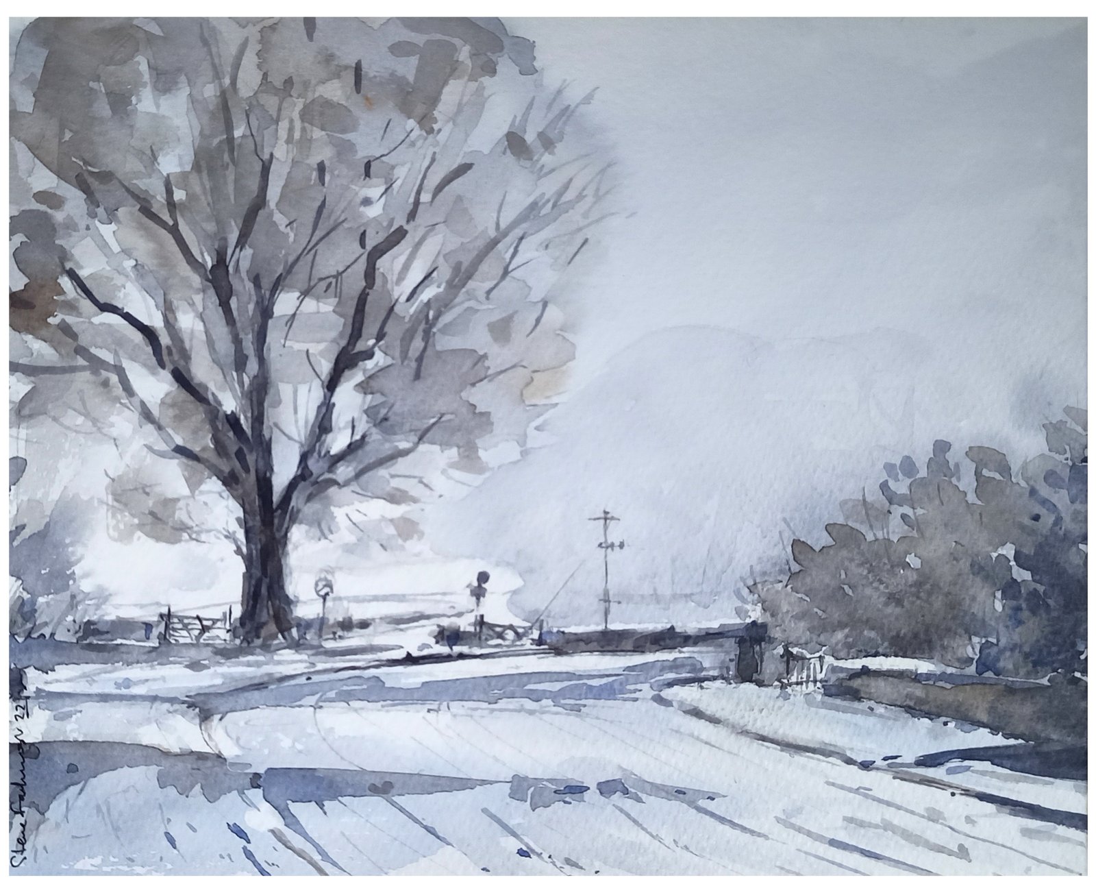 Tree in Winter watercolour painting by Steve Fairhurst