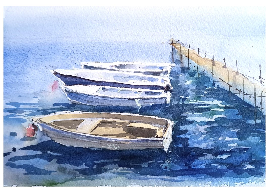Croatian Boats watercolour painting by Steve Fairhurst