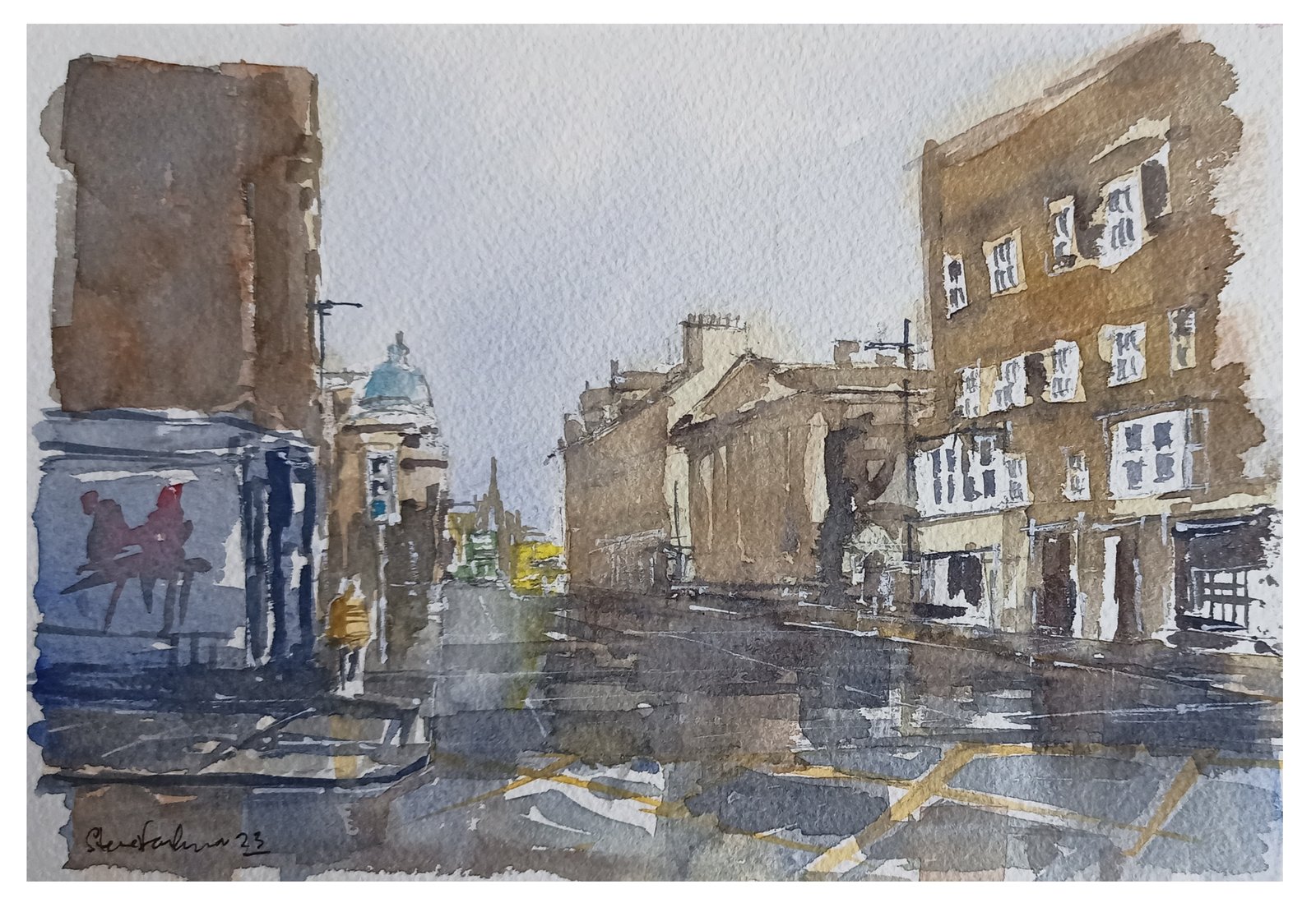 Edinburgh Street watercolour painting by Steve Fairhurst