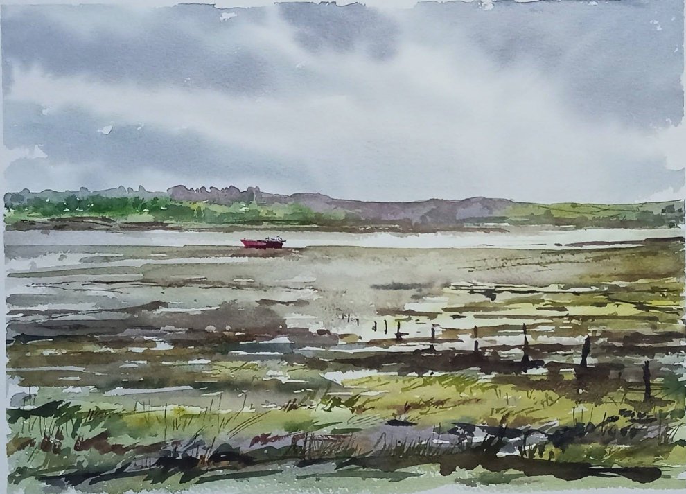 Cleddau Ddu river, Pembrokeshire watercolour painting by Steve Fairhurst