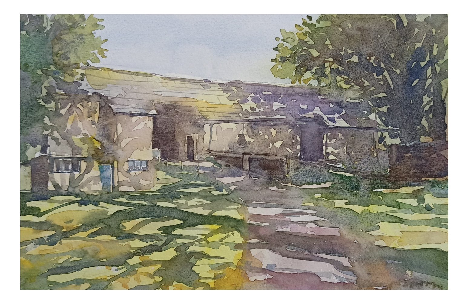 Barns at Sizergh watercolour painting by Steve Fairhurst