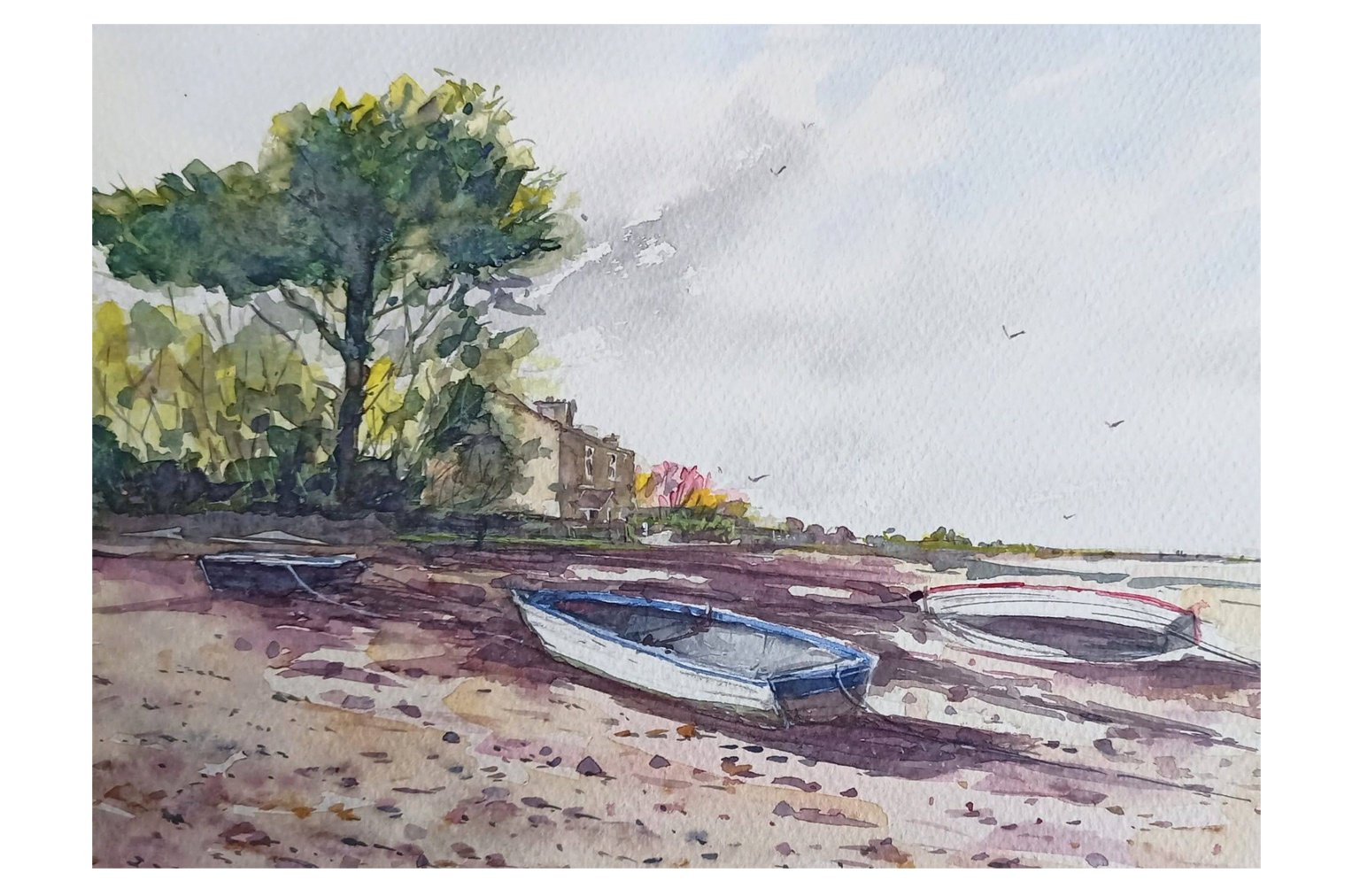Boats at Sunderland Point watercolour painting by Steve Fairhurst