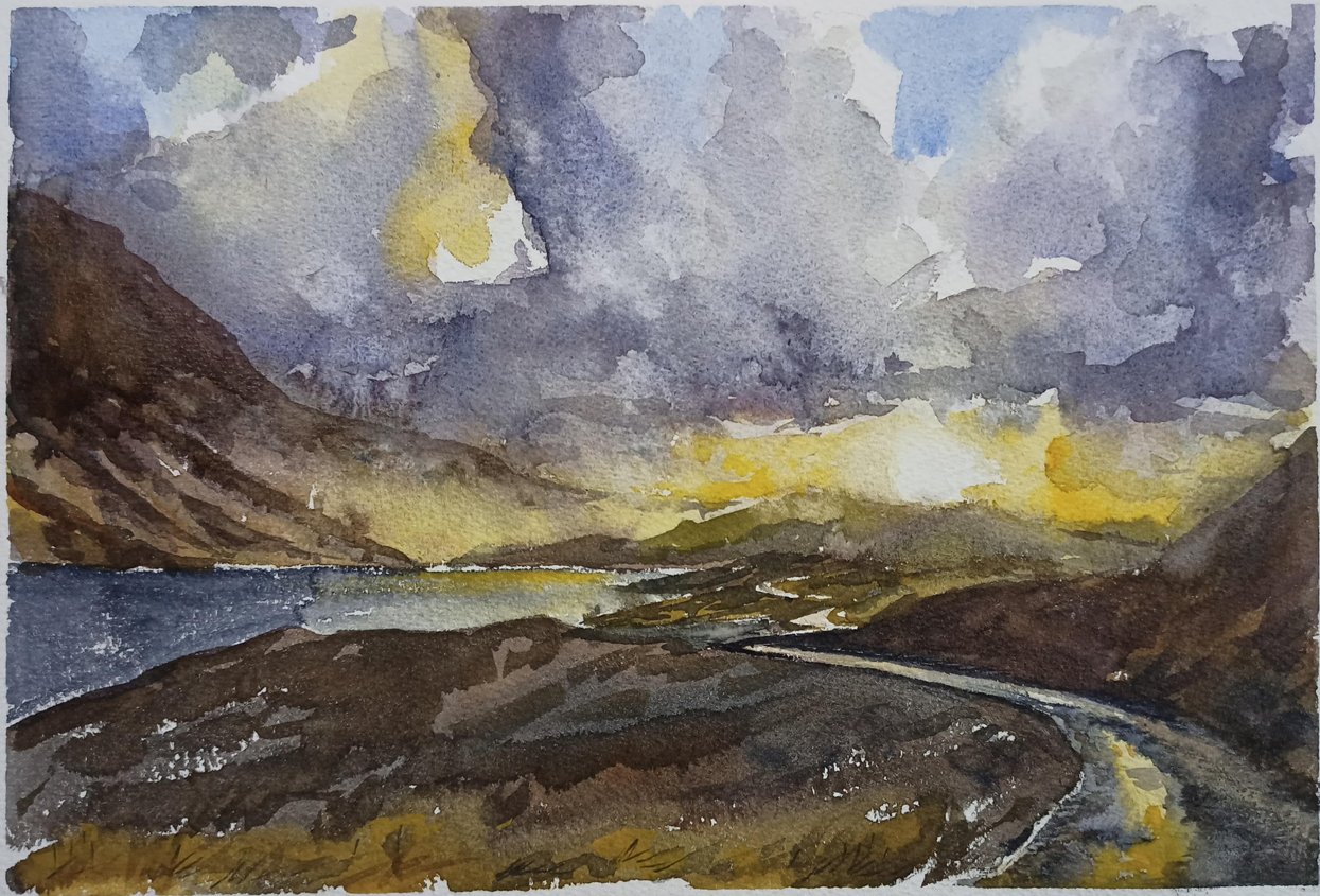 Stormy Wastwater watercolour painting by Steve Fairhurst