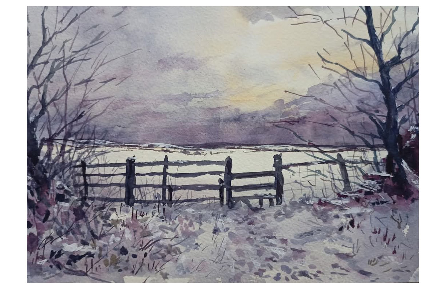 Winter sun watercolour painting by Steve Fairhurst